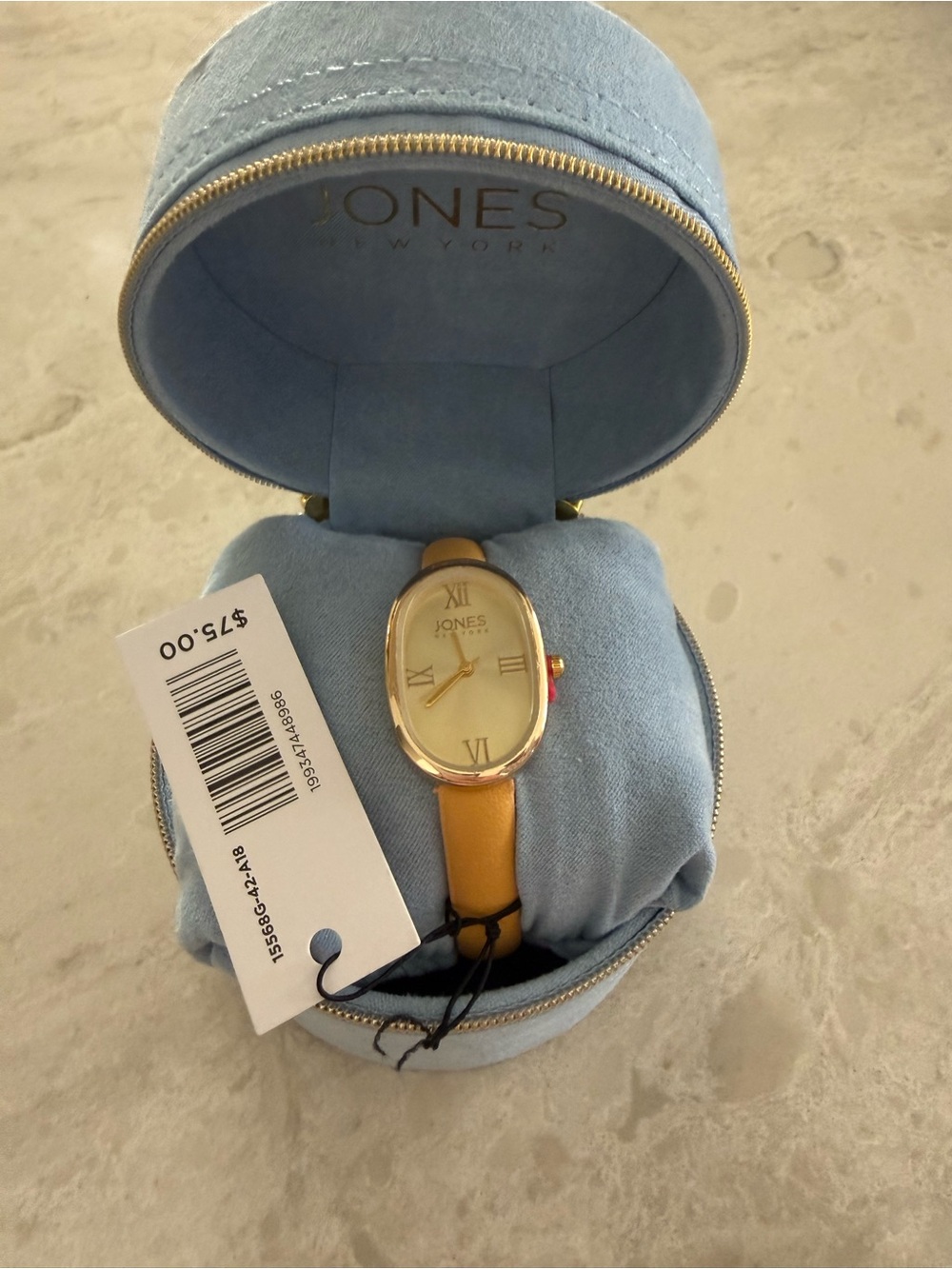 Jones New York Women's Oval Gold Watch Yellow Leather Band NWT $75